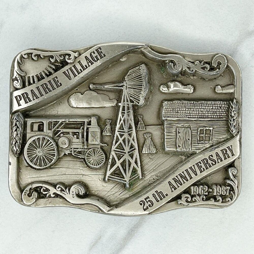 Vintage Double D Prairie Village 25th Anniversary Belt Buckle 1987 ✨